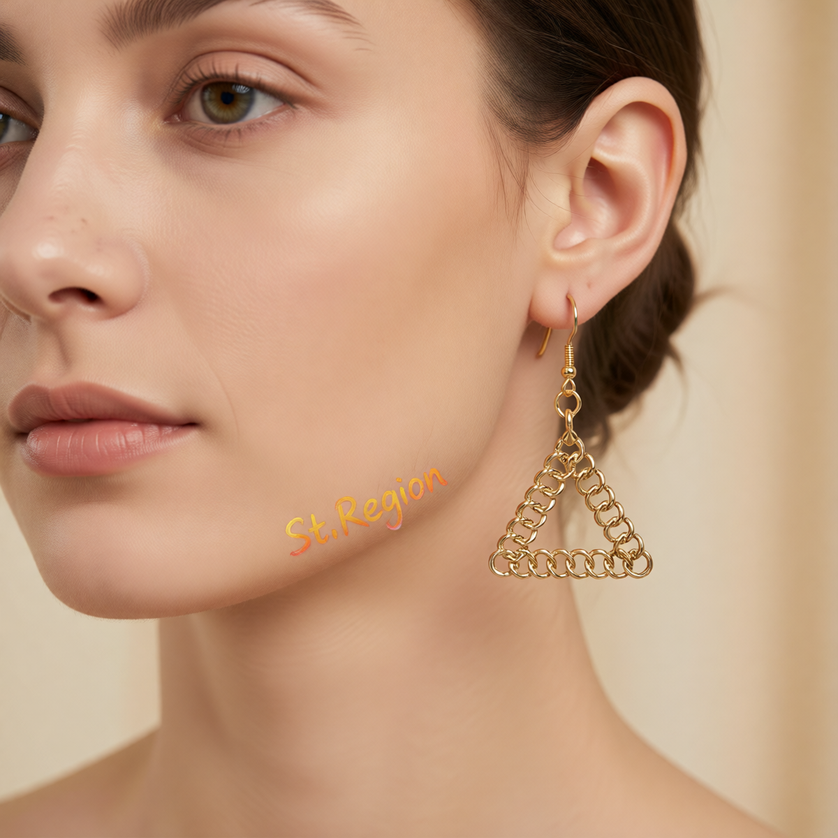 18K Gold-Plated Figaro Open Triangle Drop Earrings