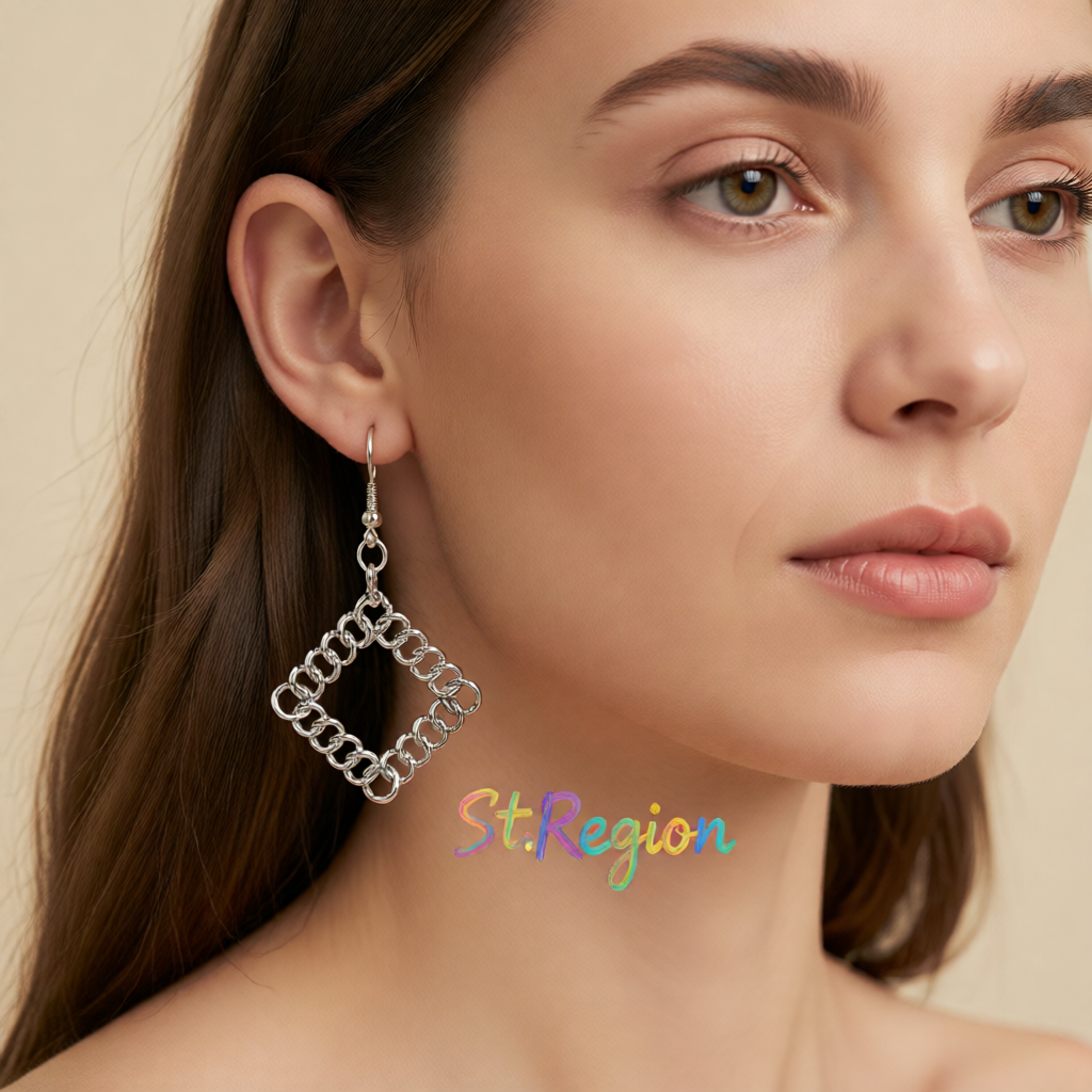 Silver-Plated Chain Rhombus Drop Earrings