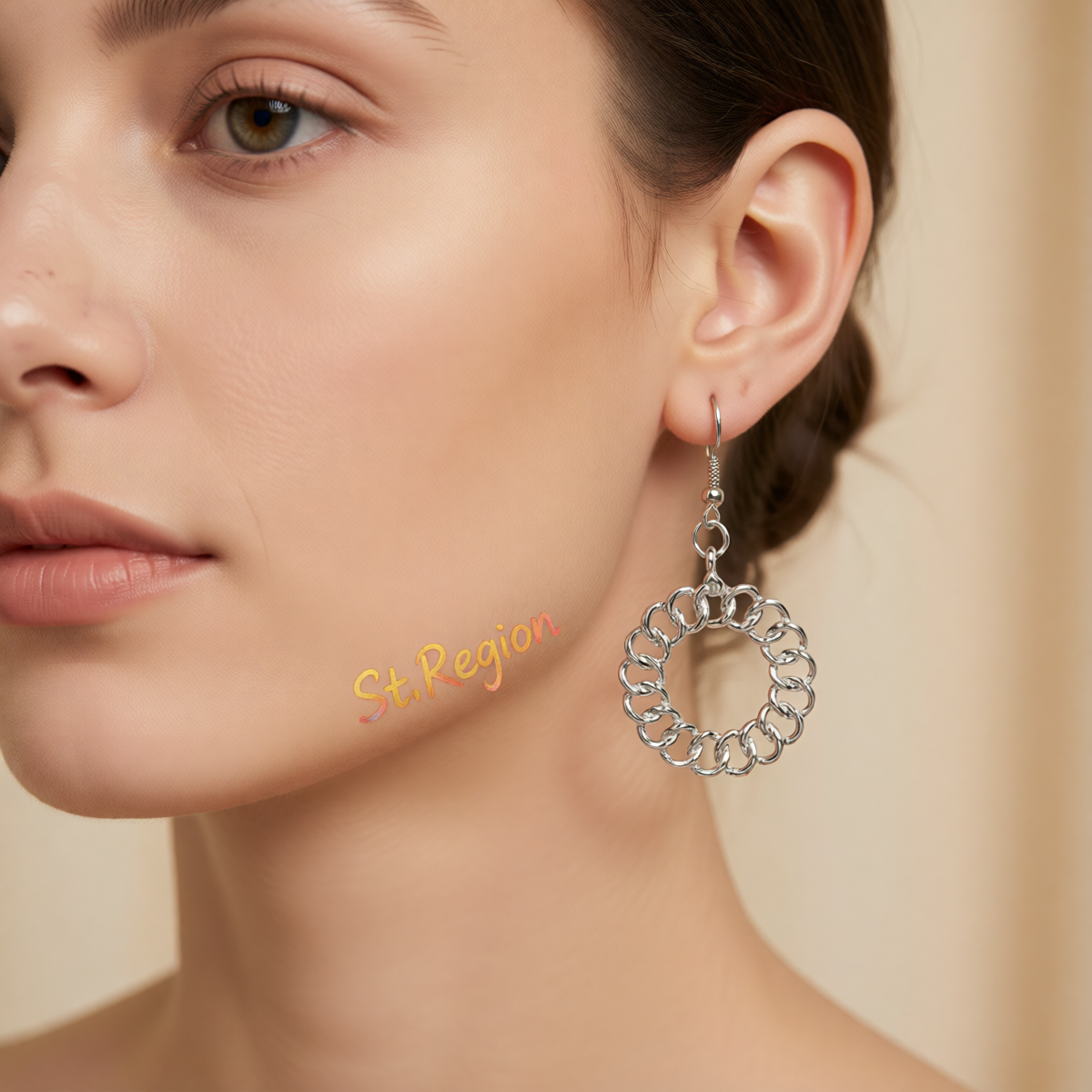 Silver-Plated Open Figaro Round Drop Earrings