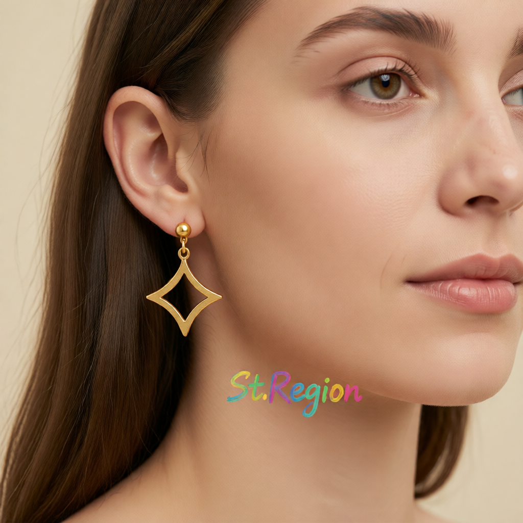 18K Gold-Plated Open Rhombus Drop Earrings