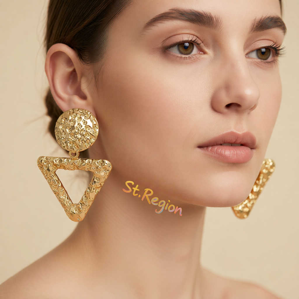 18K Gold-Plated Textured Open Triangle Drop Earrings