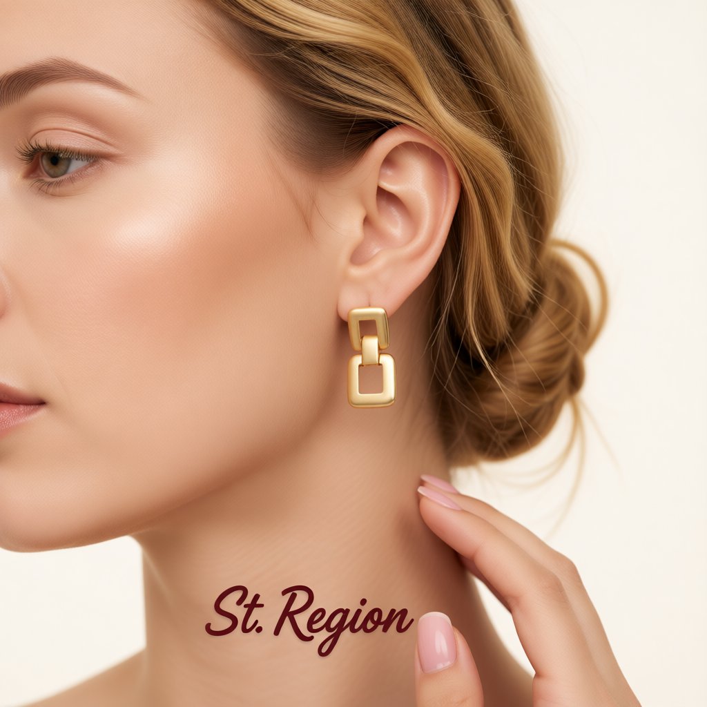 18K Gold-Plated Open Square Drop Earrings, gold drop earrings for women, everyday style, styled look