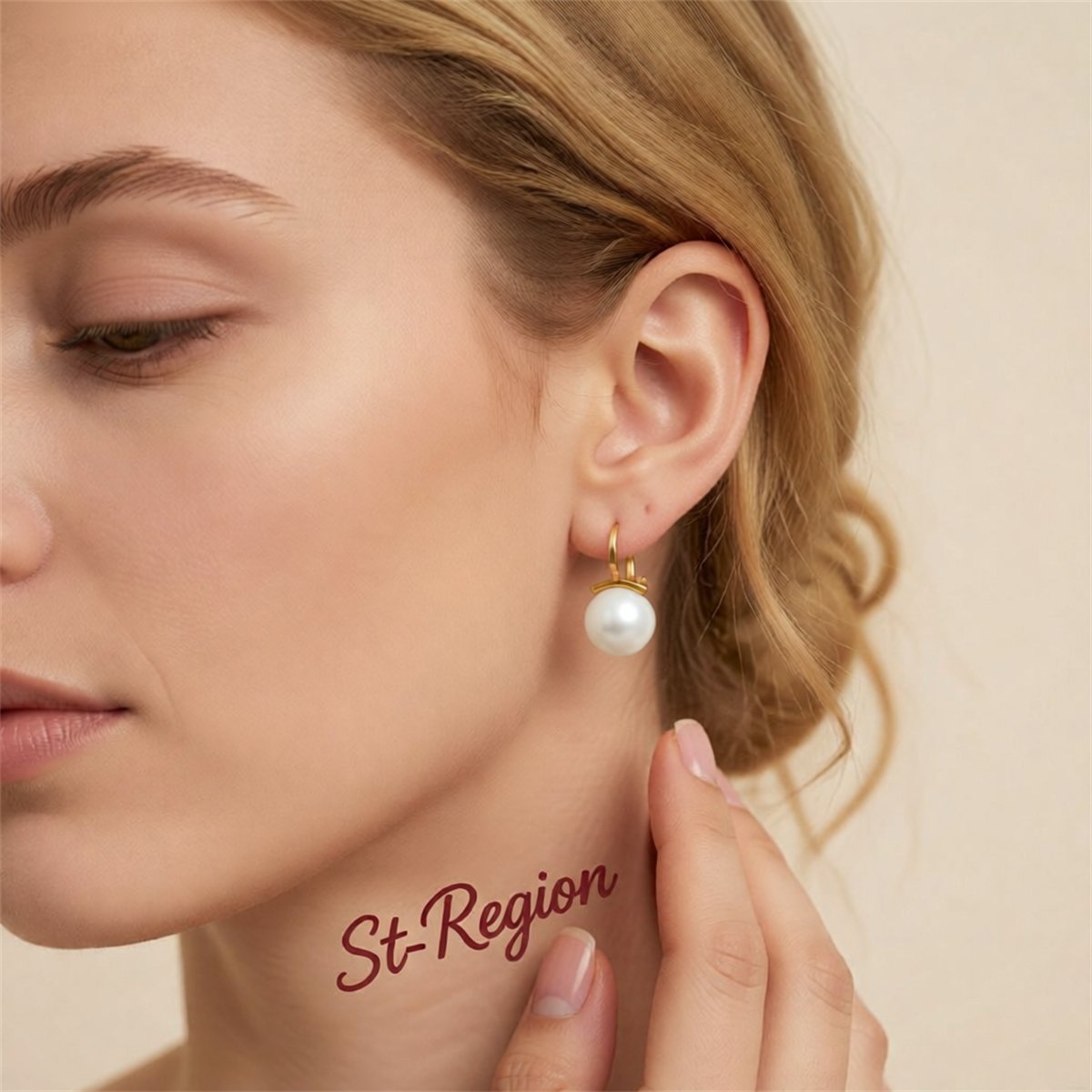 Pearl and 18K Gold-Plated Huggie Earrings, gold huggie earrings, elegant gift for her, styled look