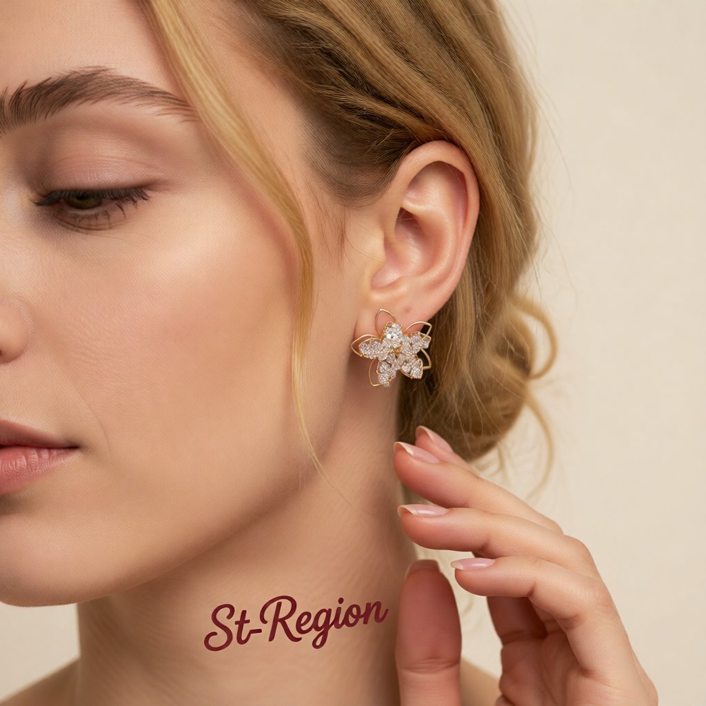 18K Gold-Plated Beaded Floral Stud Earrings
