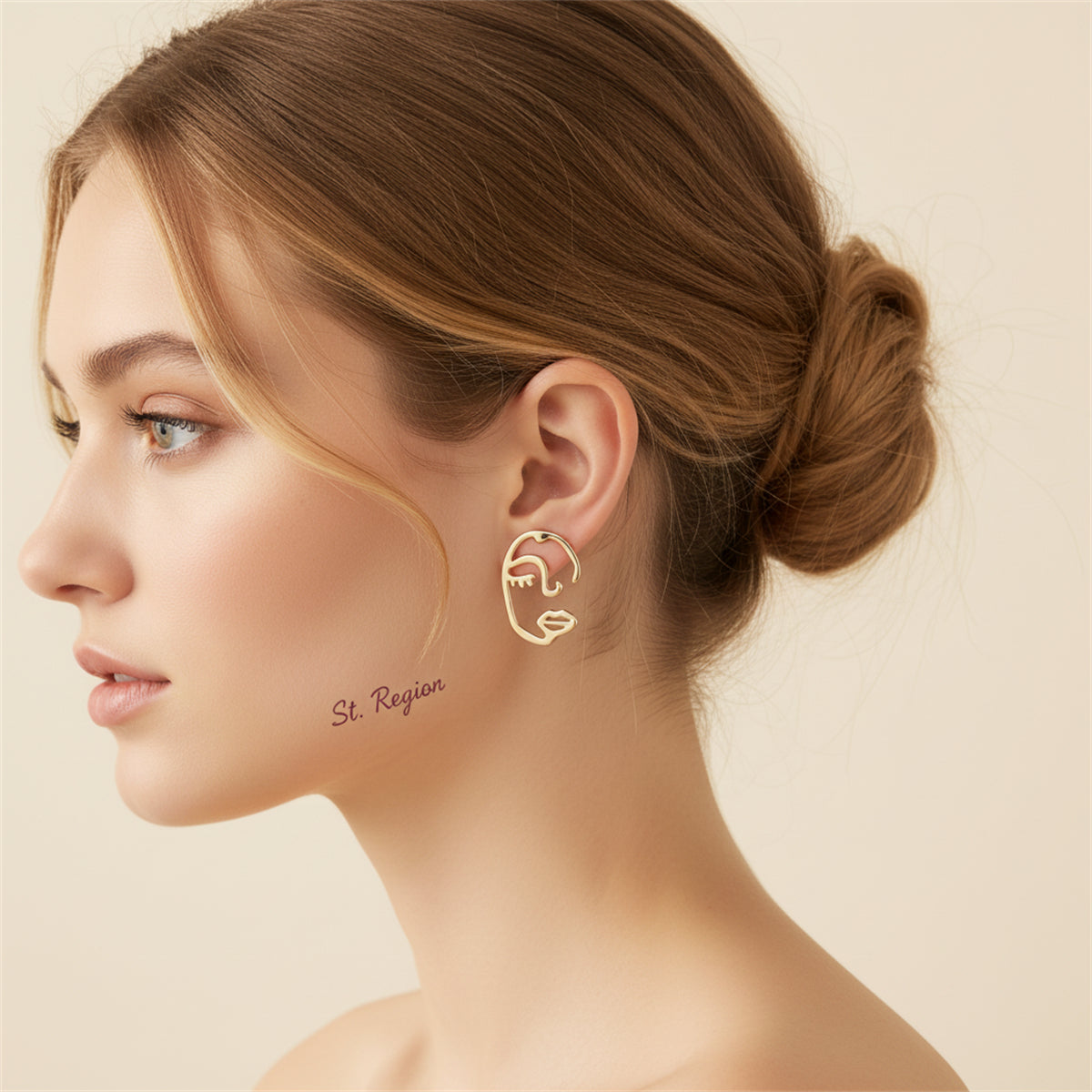 18K Gold-Plated Abstract Face Stud Earrings - Street Region