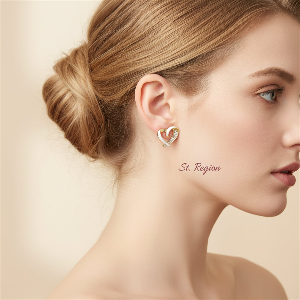 18K Gold-Plated & Cubic Zirconia Open Heart Stud Earring - Street Region
