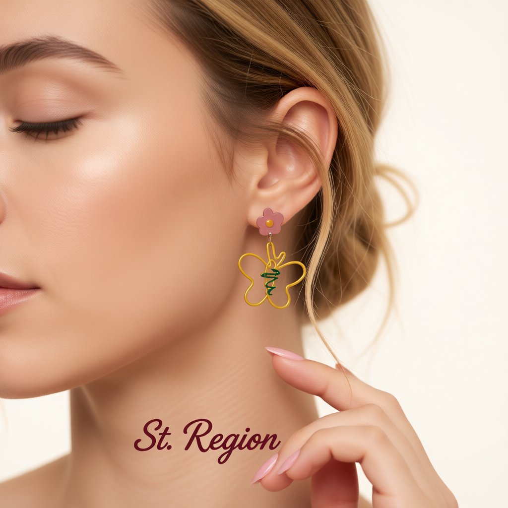 Yellow and Pink Flower Butterfly Drop Earrings, drop earrings for women, elegant gift for her, styled look
