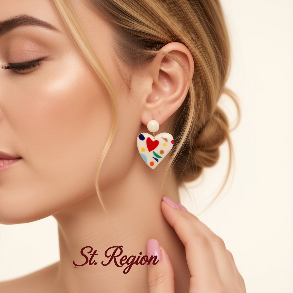 Ivory Resin and Red Acrylic 18K Gold-Plated Heart Drop Earrings, gold drop earrings for women, styled look