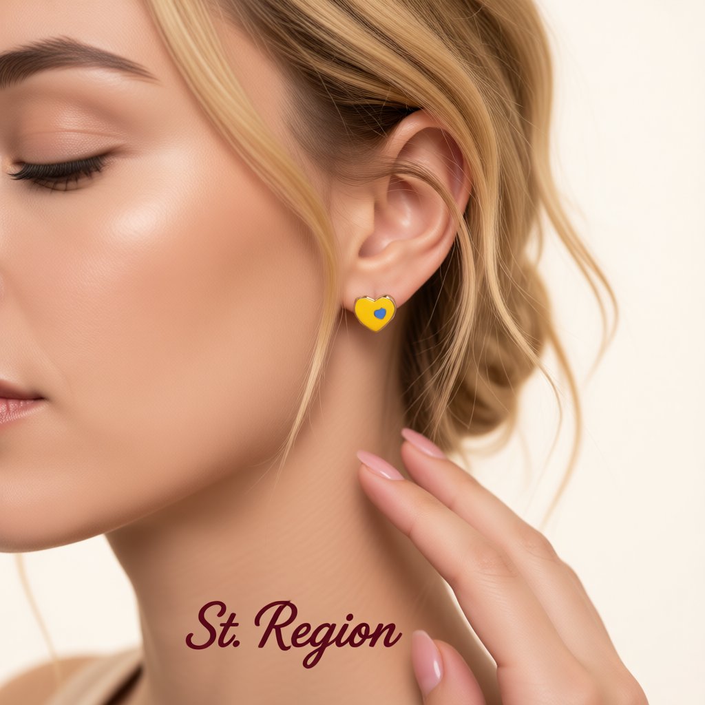 Yellow and Blue Enamel Heart Stud Earrings, stud earrings for women, everyday style, styled look