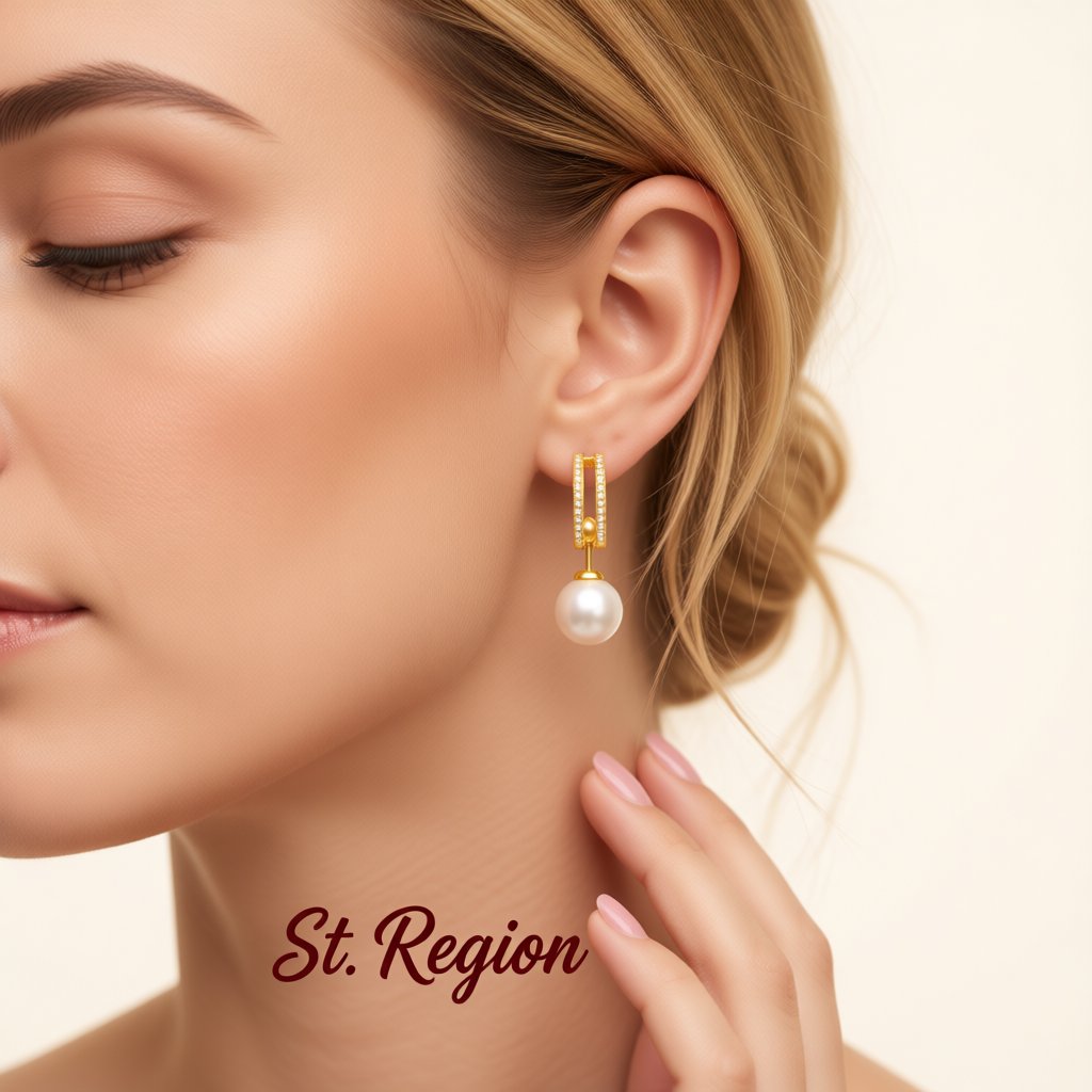 Cubic Zirconia and Pearl 18K Gold-Plated Curve Drop Earrings, gold drop earrings for women, everyday style, styled look