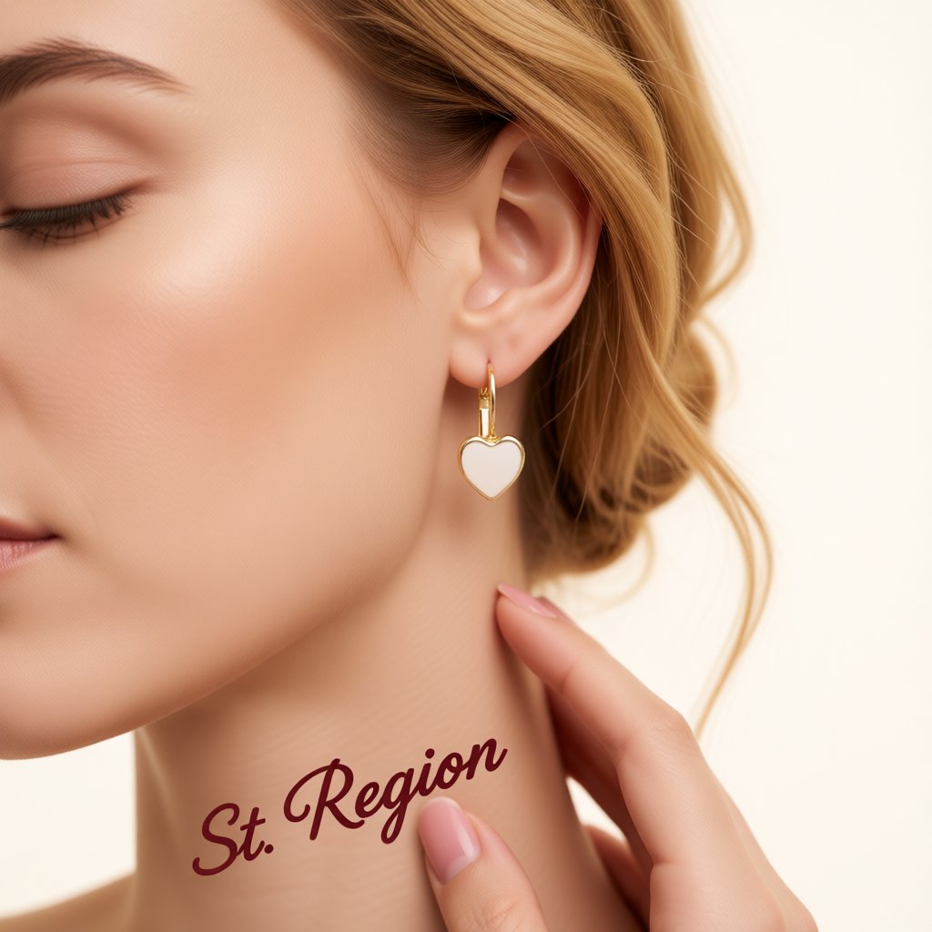 White Enamel and 18K Gold-Plated Heart Huggie Earrings, gold huggie earrings, elegant gift for her, styled look