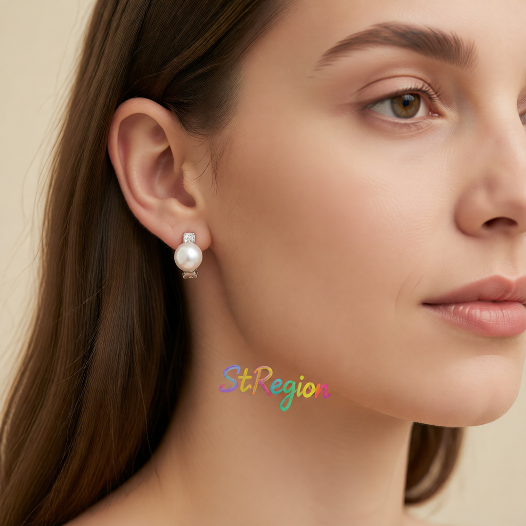 Pearl & Cubic Zirconia Round Huggie Earrings