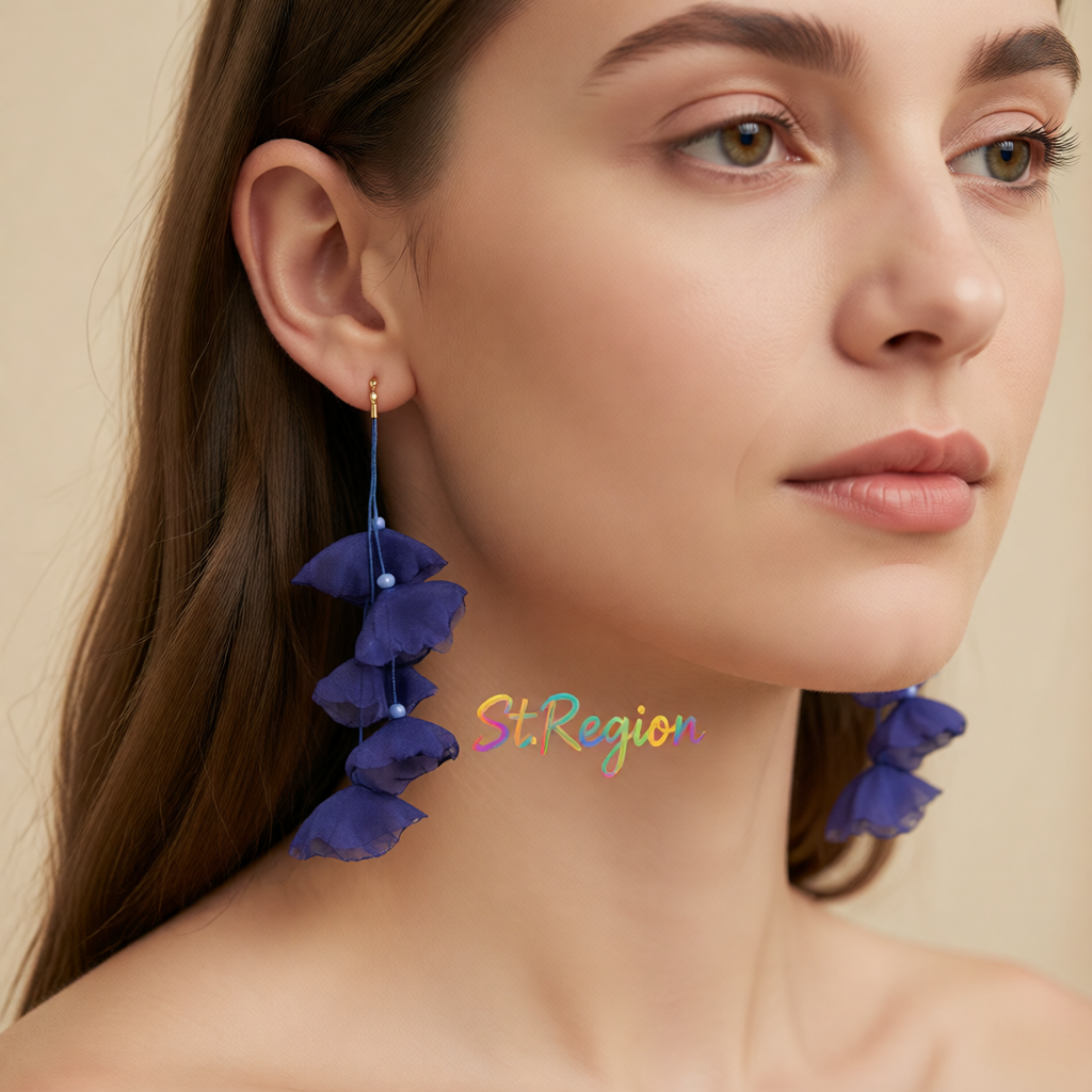 Blue Polyster & Acrylic 18K Gold-Plated Five-Petal Drop Earrings