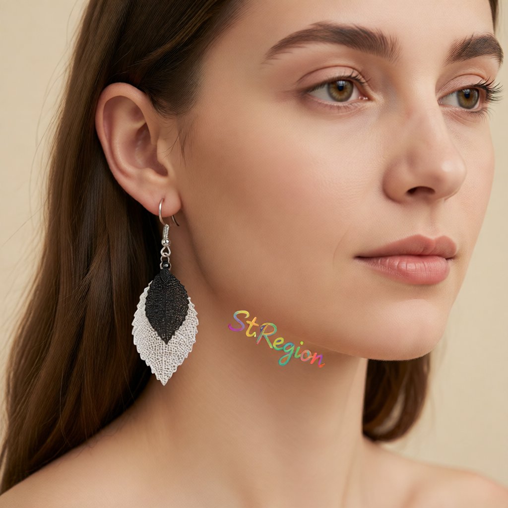 Two-Tone Openwork Leaf Drop Earrings, drop earrings for women, dainty minimalist design, styled look