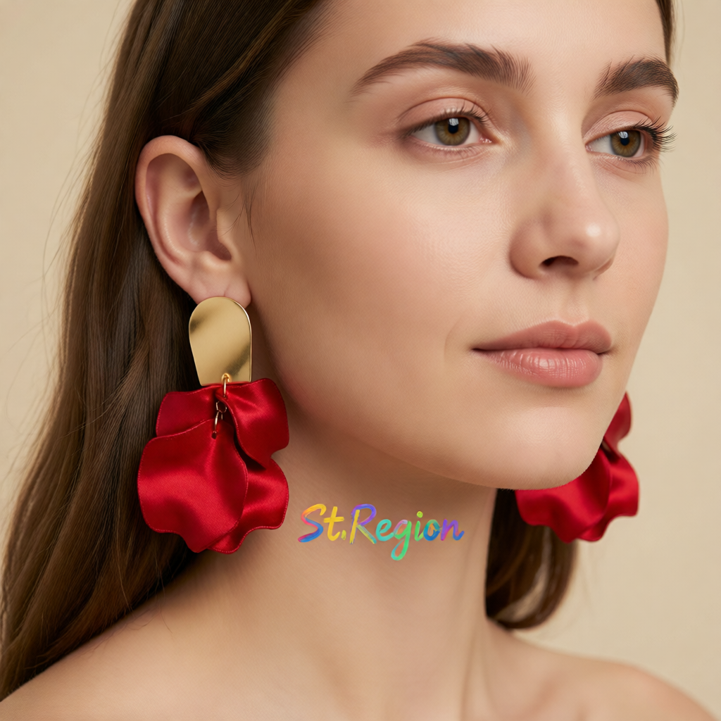 Red Acrylic & 18K Gold-Plated Four-Petal Drop Earrings