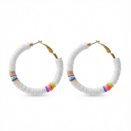 White Polymer Clay & 18K Gold-Plated Beaded Hoop Earrings