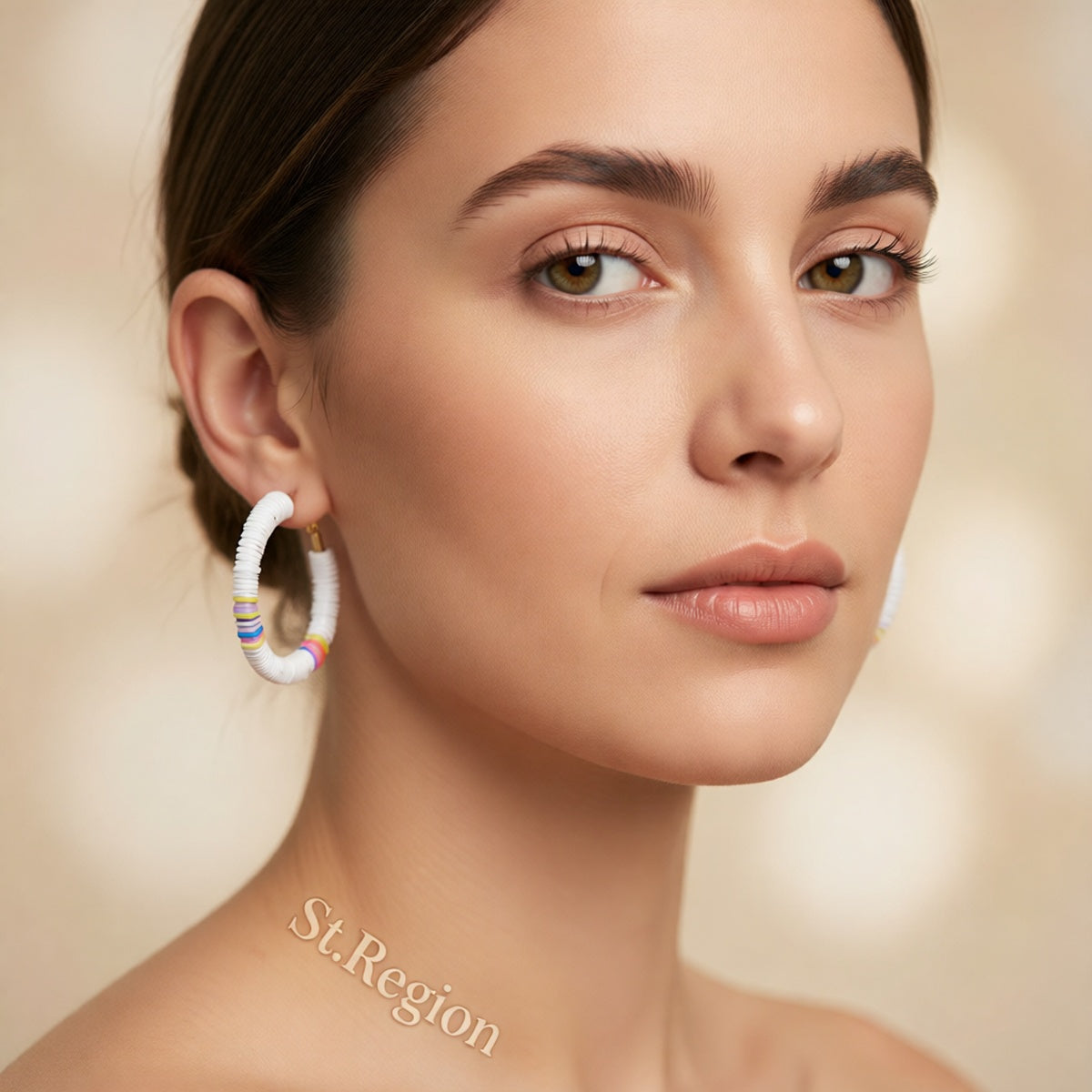 White Polymer Clay & 18K Gold-Plated Beaded Hoop Earrings