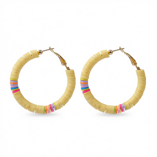 Yellow Polymer Clay & 18K Gold-Plated Beaded Hoop Earrings