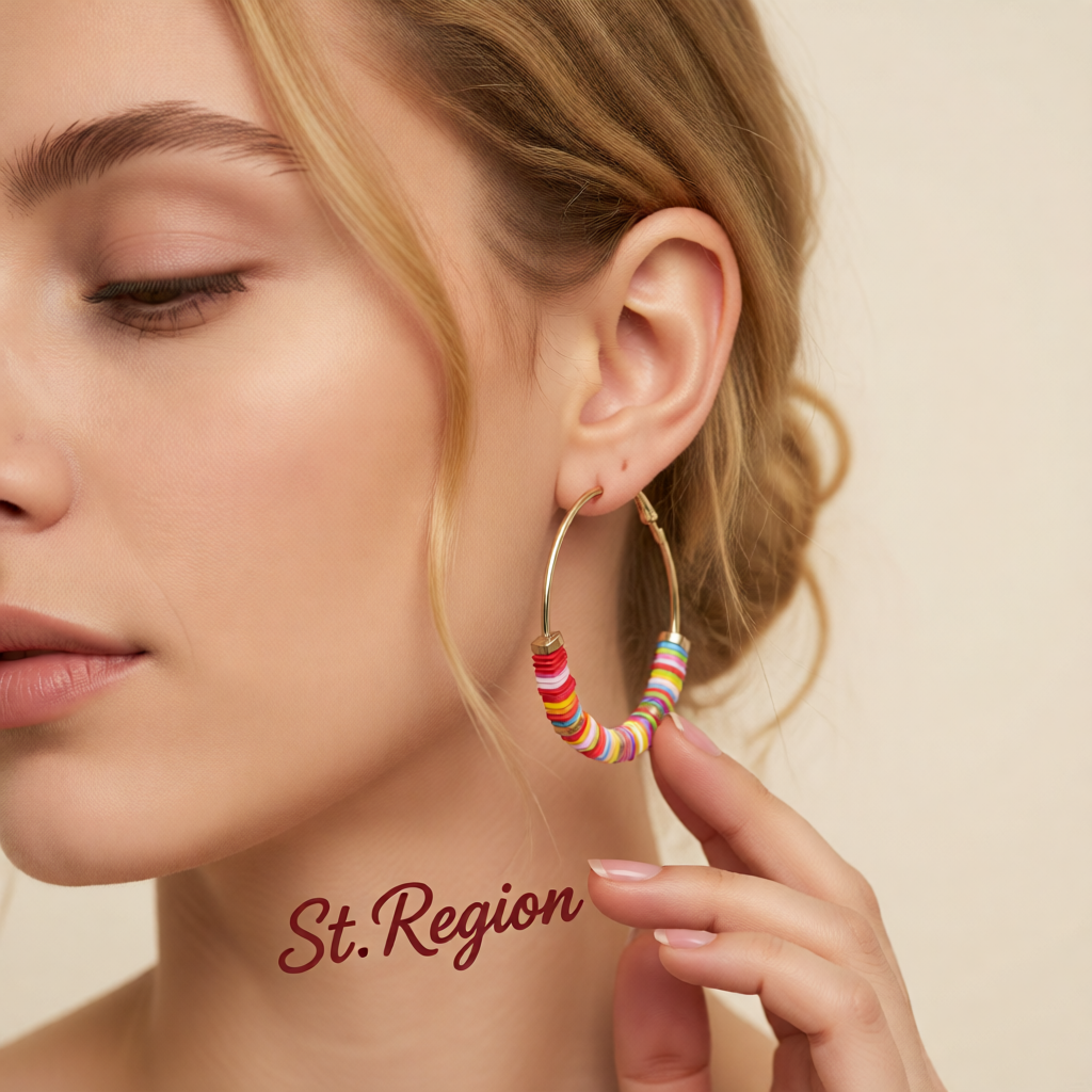 Pink & Red Polymer Clay 18K Gold-Plated Hoop Earrings