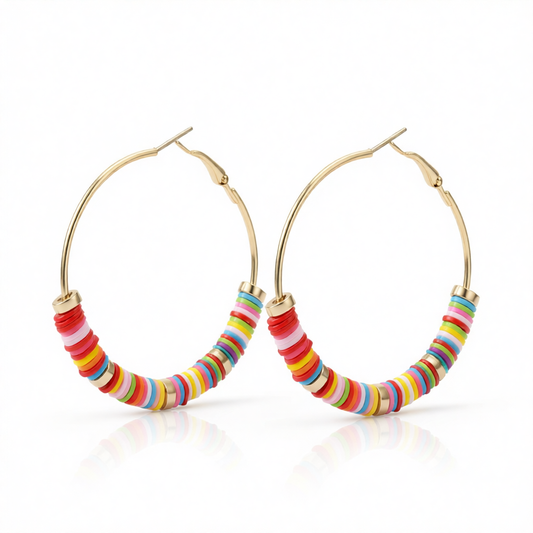 Pink & Red Polymer Clay 18K Gold-Plated Hoop Earrings