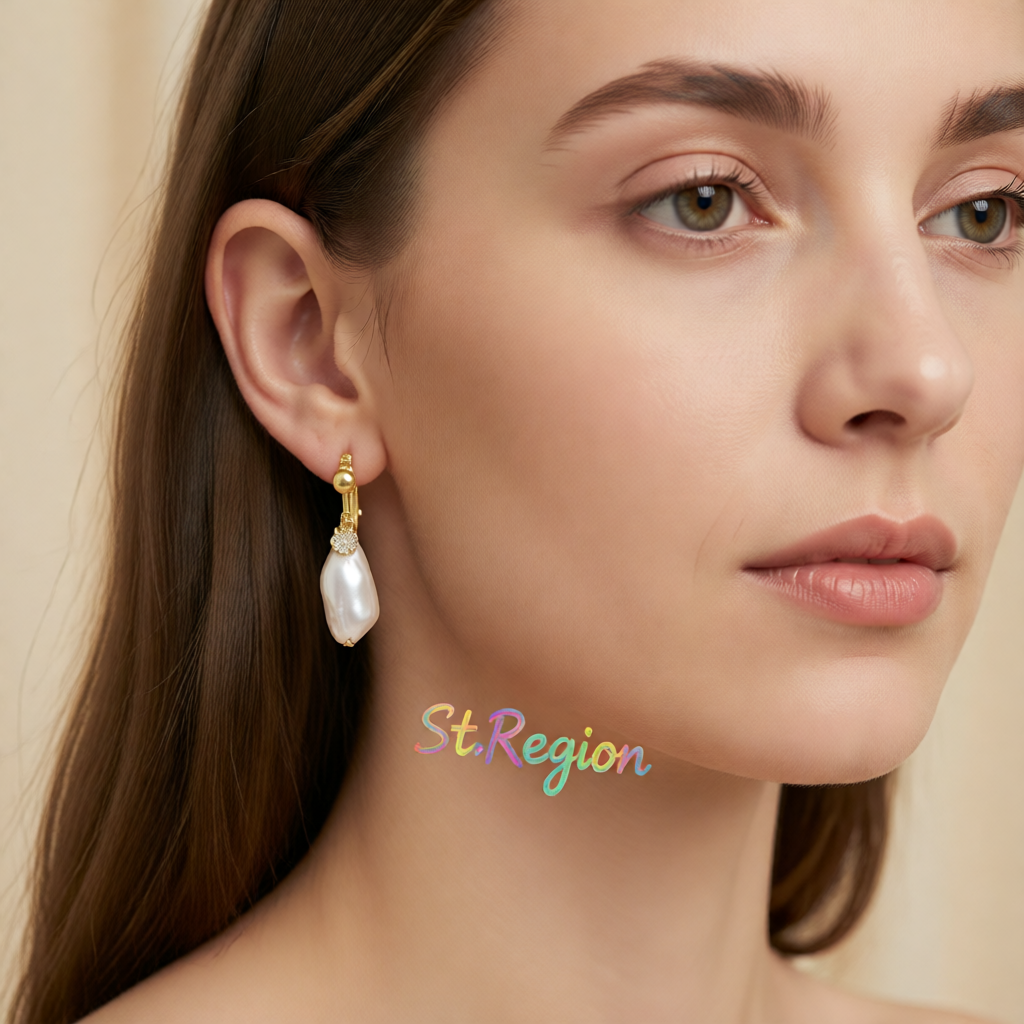 Baroque Pearl & Cubic Zirconia 18K Gold-Plated Huggie Earrings