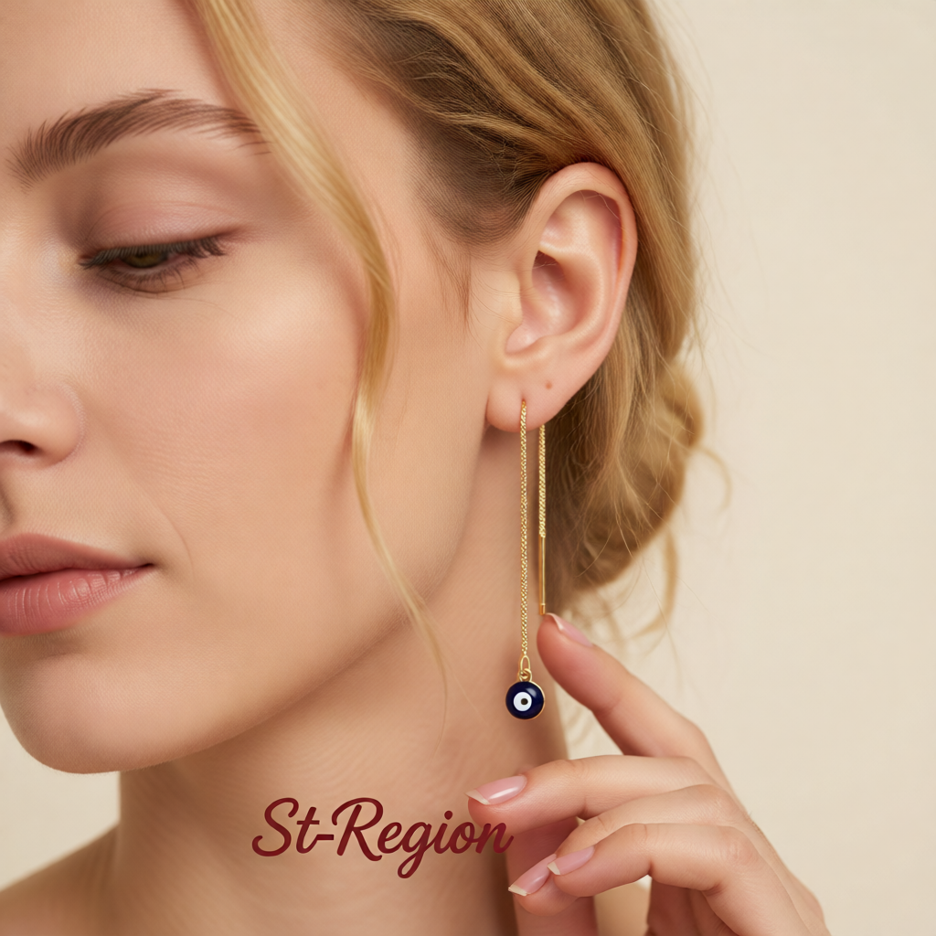 Black Enamel & 18K Gold-Plated Eye Ear Threaders