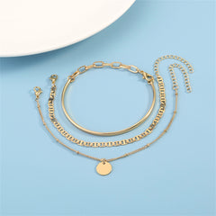A trio of gold bracelets with a disc charm, combining 18K gold-plated beauty and sequin charm for a fashionable look.
