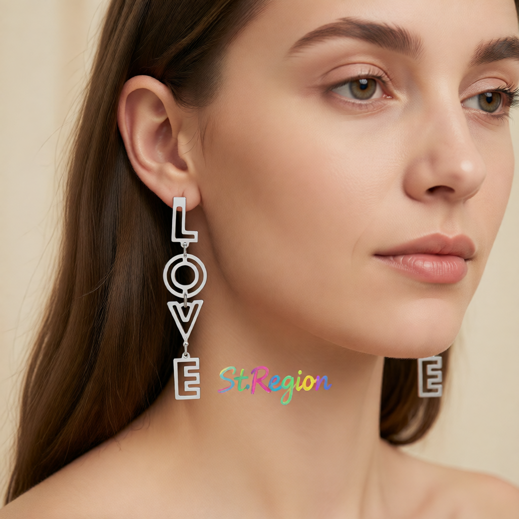 Silver-Plated 'Love' Openwork Drop Earrings