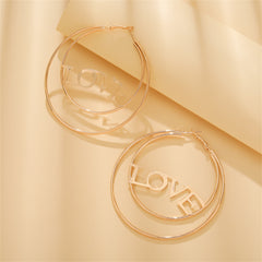 Beautifully crafted 18K gold-plated hoop earrings showcasing an openwork 'Love' design, a perfect gift for loved ones.