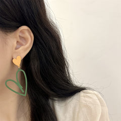 Yellow & Green Enamel Mismatching Heart Dangle Earring