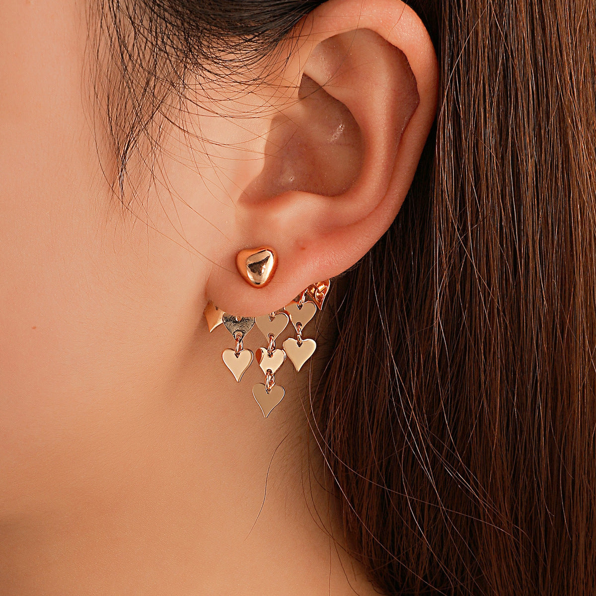 18K Gold-Plated Heart Tassel Ear Jackets, gold drop earrings for women, everyday style, styled look