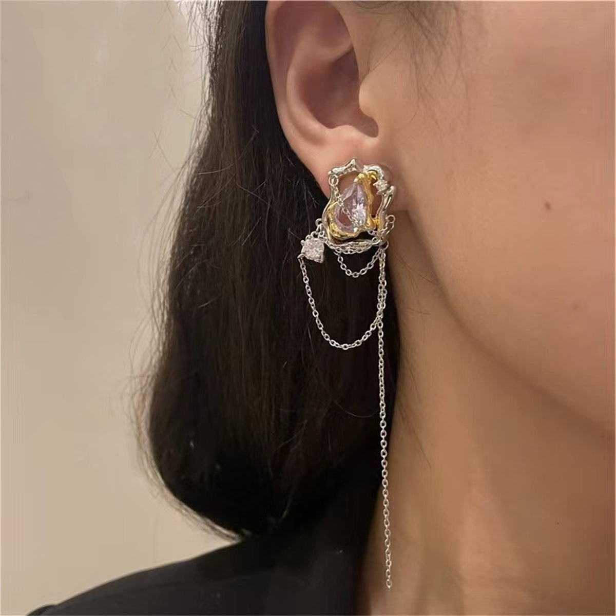 Cubic Zirconia & Crystal Abstract Chain Drop Earrings