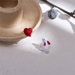 Pearl & Enamel Rabbit Heart Stud Earrings