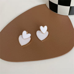 White Enamel & 18K Gold-Plated Double Heart Ear Jackets