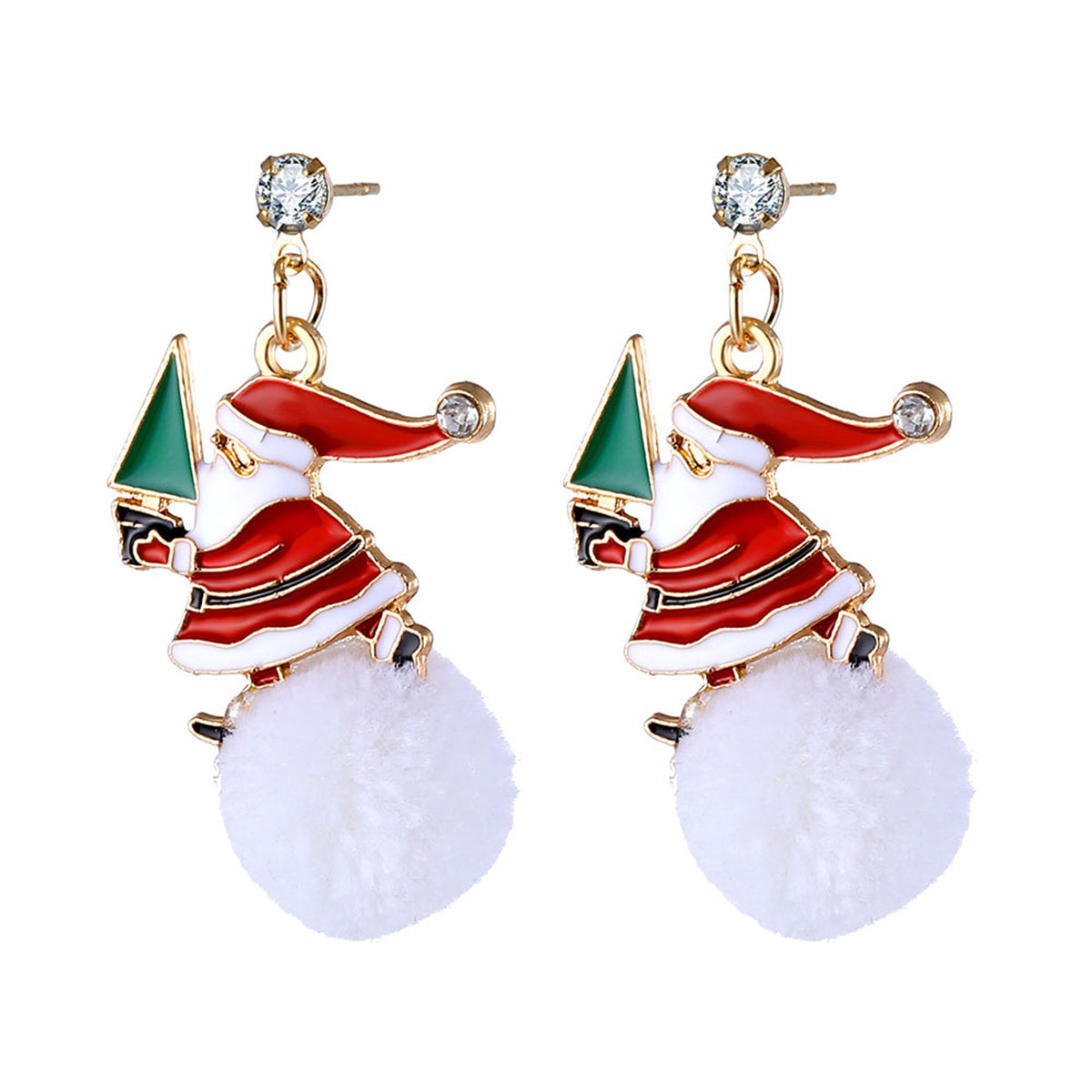 Cubic Zirconia and Red Santa Tree Pom-Pom Drop Earrings, drop earrings for women, botanical inspired, lifestyle look
