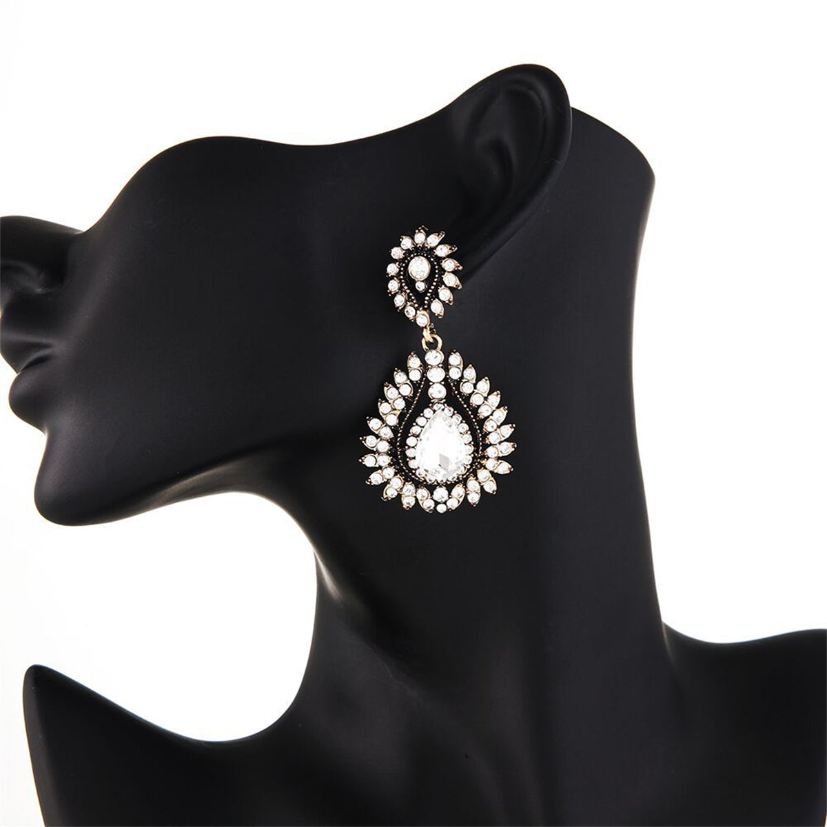 Crystal and Cubic Zirconia 18K Gold-Plated Teardrop Earrings, gold drop earrings for women, styled look