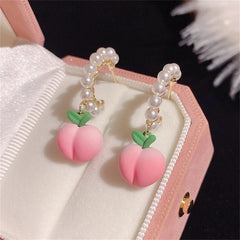 Pink Enamel & Pearl 18K Gold-Plated Peach Drop Huggie Earrings