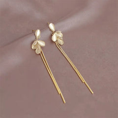 Cubic Zirconia & Cat's Eye Petal Tassel Drop Earrings