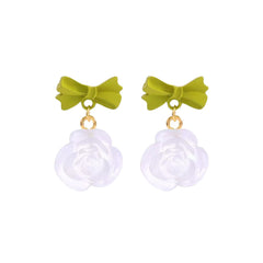 Green & Translucent Bow & Rose Drop Earrings
