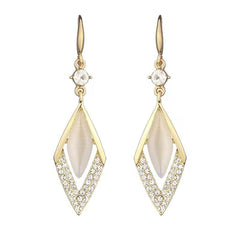 Cat's Eye & Cubic Zirconia 18K Gold-Plated Rhombus Drop Earrings