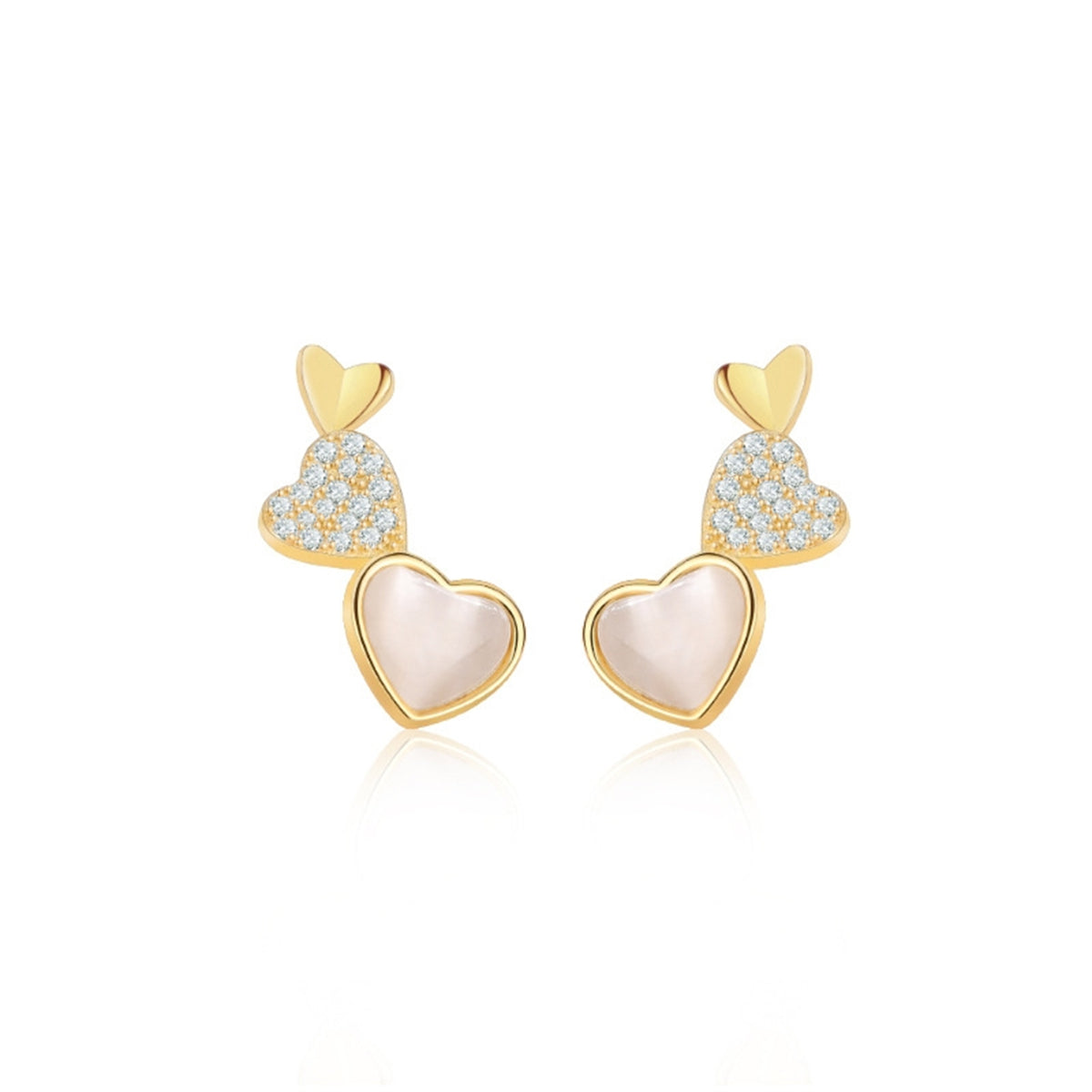 Cubic Zirconia and Quartz 18K Gold-Plated Hearts Drop Earrings, gold stud earrings for women, lifestyle look