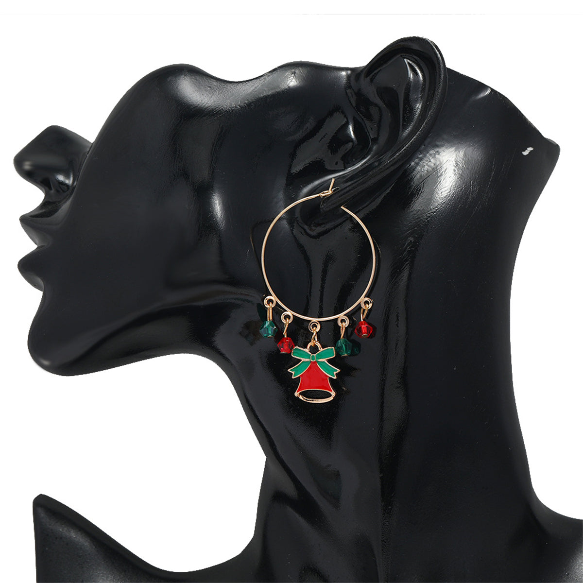 Red Acrylic and Enamel 18K Gold-Plated Bell Hoop Earring, gold drop earrings for women, botanical inspired, detail close-up