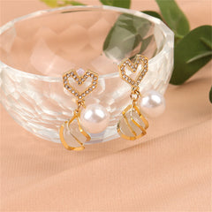 White Cat's Eye & Cubic Zirconia Heart Drop Dangle Earrings