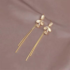 Cubic Zirconia & Cat's Eye Petal Tassel Drop Earrings