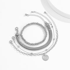 Silver-Plated Beaded Snake Chain Bracelet Set