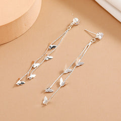 Cubic Zirconia & Silver-Plated Butterfly Double-Strand Drop Earrings
