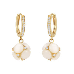 Cubic Zirconia & Cateye Floral Huggie Earrings