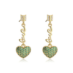 Green Cubic Zirconia & 18K Gold-Plated 'LOVE' Heart Drop Earrings