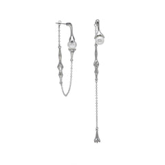 Pearl & Crystal Silver-Plated Mismatched Ear Jackets