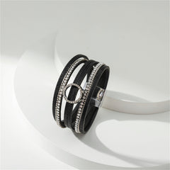Black Polystyrene & Cubic Zirconia Silver-Plated Bead-Chain Circle-Charm Bangle